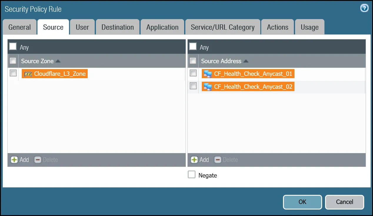 Bidirectional Health Check Rule - Source